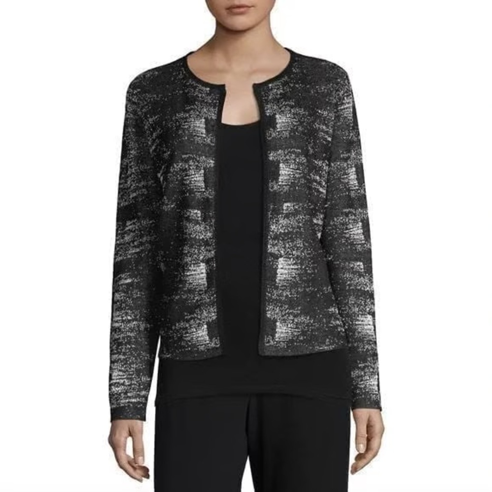 Chantelle Black and White Textured Open-Front Cardigan